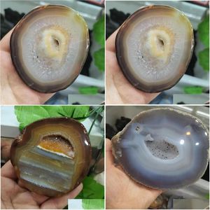 Dekorativa föremål Figurer 1st Natural Large Agate Slice Geode Polished Crystal Quartz Home Decor Gift Drop Delivery Garden Accen Otzyt