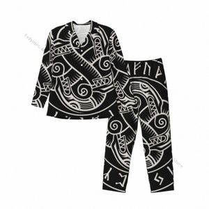 Homens Conjuntos de Pijama Escandinavo Viking Drag Pijamas Lg Manga Pijamas Masculino Homewear d7k6 #