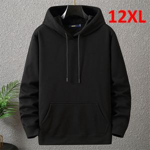 Solid Color Hoodies Men 12xl 10xl Plus Size Autumn Winter Thick Fleece Hoodie Manlig stor huvtröja Black 240315