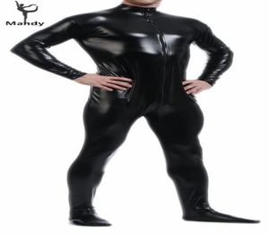 Wholeadult svart latex glänsande turtleneck långärmad metall män catsuit kvinnor skintight unitard lycra bodysuit zentai with7348841