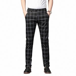 Nya mäns byxor FI Busin Classic Stripe Plaid Black Solid Color Byxa Högkvalitativ formell Suit Pants Man 30-38 K0ZT#