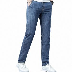 free Ship 2023 New Men's Summer Thin Mid Rise Straight Leg Jeans Elastic Loose Fit Casual Pants Q3xK#