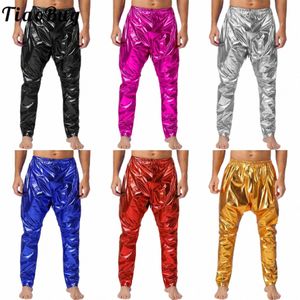 Herren Gold Leggings Leichte Haremshose Glänzende Ganzkörperhose Metallische Hose Rave Outfit Disco Bühnenkostüm H4fK #