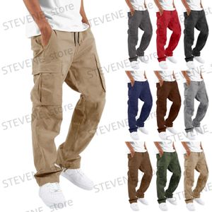 Men's Pants New 2023 Cargo Pants Trousers for Men Full Length Solid Color Loose Multi-pocket Drawstring Pockets Pants Male Cargo Pants 3XL T240326