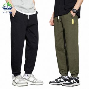 Mäns 98% Cott Cargo Pants Korean Loose Harlan Harajuku Beam Feet Casual Pant Army Green Black Outdoor Trousers Male M-5XL O9IB#