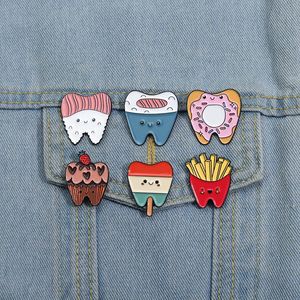 Proteger a saúde dental esmalte pinos personalizado donut chip bolo broches lapela emblemas engraçado jóias presente para crianças amigos