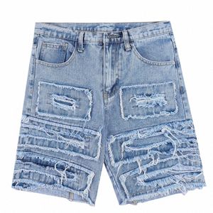 denim shorts men's summer torn cat mustache trend Y2K high street style five-point pants fi persality casual jeans g3Jp#