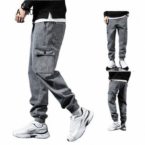 Primavera Estate Nero Blu Cargo Jeans Uomo Streetwear Denim Jogger Pantaloni Uomo Baggy Harem Jean Pantaloni Harem Jean Pantaloni O7Y5 #