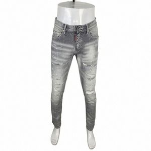 Street fi Men jeans högkvalitativ retro grå stretch mager fit rippade jeans män lapped designer hip hop varumärke byxor byxa c2x6#