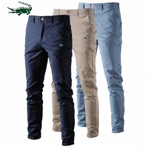 2023 Casual 100%Cott Men spodnie Solidny kolor Slim Fit Pants Nowy wiosenny jesień Wysokiej jakości klasyczne spodnie Busin Mężczyźni T30W#