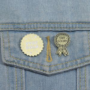 Stay Gold Medal Emamel Pins Cute Cartoon Creative Brosches Shirt Clothes Collar Lapel Badge Pin Accessories Present till vänner