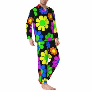 pijamas masculino colorido paz impressão lazer sleepwear hippy fr daisy 2 peça solta pijama define lg manga oversize casa terno 64vS #