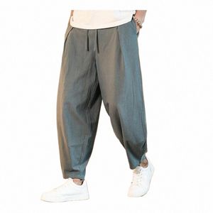 2023 Mens Chinesischen Stil Hosen Männer Sommer Neue Atmungsaktive Feste Farbe Leinen Hosen Männliche Streetwear Lose Jogger Hosen M-5XL