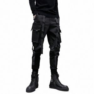 Arens Techwear Schwarze Cargohose für Männer Cargohose Männlich Japanisch Street Hip Hop Frühling Ribb Tasche Harajuku Fi f6Kx #