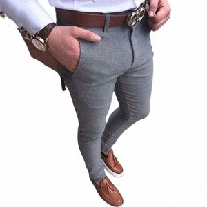 Masculino magro busin calças formais calças casuais calças moletom ginásio terno esporte escritório magro em linha reta sólida calças 940R #