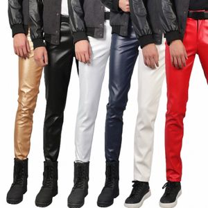 #2212 Black White Red Soer Gold Tight Faux Leather Pants Men Plus Size 38 Stretch Shiny PU Pants Mens Joggers Hip Hop Pants 31g5#