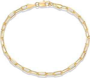 PAVOI 14K vergoldetes Büroklammer-/Panzer-/Figaro-Ketten-verstellbares Armband für Damen