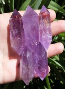 5 Stück lila Edelsteinspitze natürlicher Amethyst Kristallquarz kleiner doppelter spitzer Zauberstab für Geschenkheilung7026709