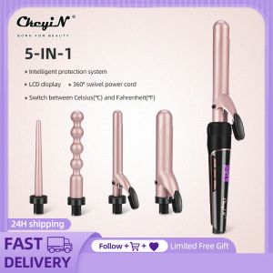 Irons Ckeyin 5 In 1 Ceramic Magic Curling Iron Gourd Clipless Curling Wand Hair Curler Roller Hair Styler