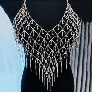 Bühnenbekleidung Tanzzubehör Damen Glitzer Strass Körperkette Anzug Silber Blumenschmuck Kette Unterwäsche Bikini BH