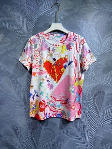 Kobiety moda klasyczna koszulka drukarska Summer O-Neck krótki rękaw Elegancki koraliki laptopy Lady Casual Wear