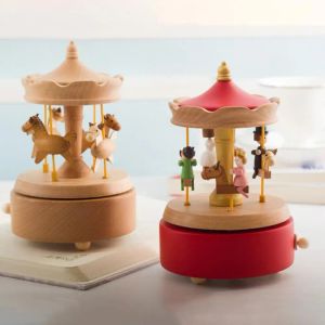 Number New Fashion Wood Musical Box Inget Battery Beech Musical Box Carousel Horse Rotating Desktop Decoration For Home