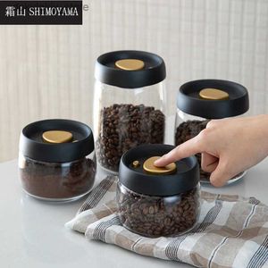 Matburkar Canisters Shimoyama Vacuum Coffee Bean Storage Bottle Airtiht Coffee Can Kök Matförseglat förvaring Transparent glas kan behållare24326