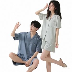 Mujer Top Women Pajamas Men Shorts Hombre Set Summer Sleepwear短い新しいカーディガンホームカップ