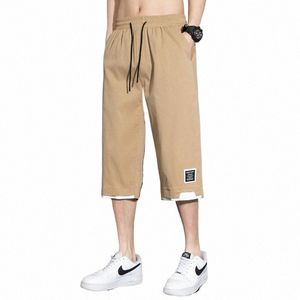 Summer Man çok yönlü gündelik şort Kore Streetwear Fi Elastik Bel Bol Haki Siyah Yeşil Büyük Boyut Yeni Capri Pantolon 8xl A5MU#