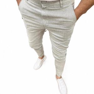 Populära mänbyxor Mid midja Wable Slim Fit Mid Rise Pencil Pants Skin Touch LG Pants for Office 996U#