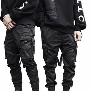 men Trousers Solid Color Multi Pockets Slim Ankle Tied Mid Rise Pockets Cargo Pants for Spring Black Trousers Male Casual Pants N9tA#