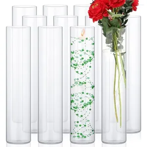 花瓶12パックガラス透明シリンダー背の高いフローティングキャンドルホルダーセンターピーステーブルフォーマルディナー貨物無料花瓶の家
