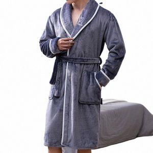 Dihope Men Bathrobe Fleece Mens Bath Robe Man Winter Warm Flanell Robe Sleepwear Plush Shawl Mane Bath Robe Lounge Nightgown I6ms#