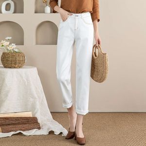 Calça jeans feminina três defesa harlan, calça feminina primavera nova solta pai rabanete branco primavera/verão calça feminina com pés pequenos