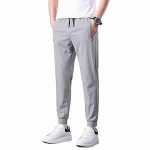 2024 Bekväma och andningsbara sport Casual Men's Pants Spring/Summer New Ice Silk Men's Pants Lose Elastic Work Pants 91bx#