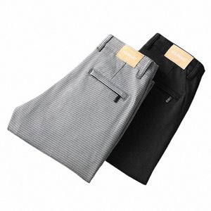 Autumn Casual Pants Men Zipper Pocket Clothing Korea Fi rakt Rätt vanlig Fall Stretch Black Byxor för män 18in#