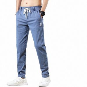 2023 Spring Men's Trousers Classic Versi Cott Solid Color Fi full längd grå busin casual jeans byxor man w3ne#