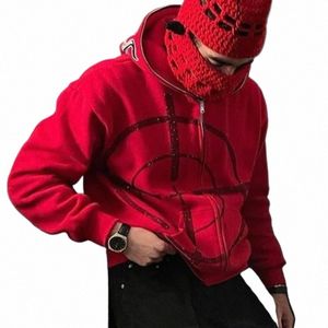 Hip Hop Y2K Style Men Gothic Hoodies Liter Drukuj swobodny z kapturem zamek błyskawiczny streetwear punkowy graffiti bluza bluzy bluzy bluzy