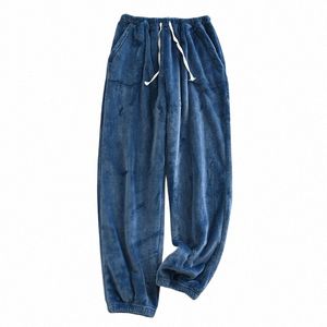 2024 homens grosso flanela calças de pijama slee bottoms casa wear sólido sleepwear casal bolsos roupas de inverno calças r86 d4uz #