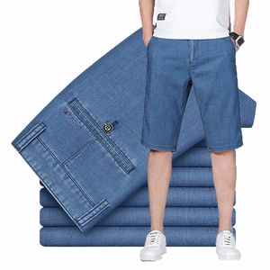 2023 Summer Lyocell Fabric Men's Busin Denim Shorts Straight-Fit Stretch Short Jeans Mane Märke Högkvalitativ svartblå x74h#
