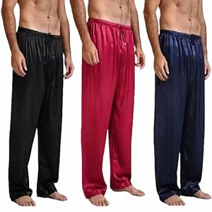 spodnie 2023 Znoś snu luźne koszulki nocne dno piżamowe odzież domowa satyna mężczyźni spodni śpij jedwabna piżama t2dv#