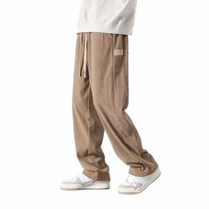 spring Autumn Men's Corduroy Pants Handsome Wide Leg Loose Straight Leg Cargo Pants Men Breathable Drawstring Bagger Trouser z0X6#