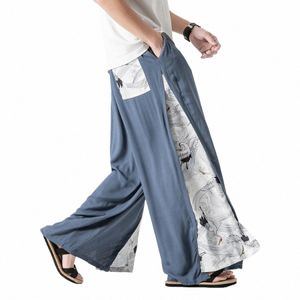 2023 Cott Linen szeroko nogowe spodnie mężczyźni kobiety w stylu chiński patchwork vintage spodni letnie spodnie haremowe męskie spodnie 01oa#
