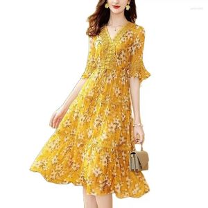 Work Dresses European Station Imitation Silk Dress 2024 Spring And Summer V-Neck Rich Lady Mulberry Midi Skirt