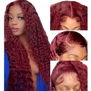 着用して積み上げられたプリカット5x5 HDクロージャーアップグレートNo Glue 99J Bury Lace Front Human Hair Wigs for Black Women Glueless Deep Waw Wig（24インチ）