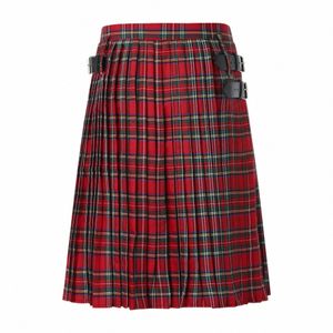 Мужская Fi Повседневная ретро-шотландская клетчатая плиссированная юбка с контрастным поясом 4 C9Sm #