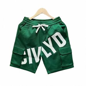 Yaz Erkekler Günlük Şort Kore yüksek kaliteli yeşil dimi şort mektubu işlemeli spor pantolonları fi erkek giyim 2023 s1yo#