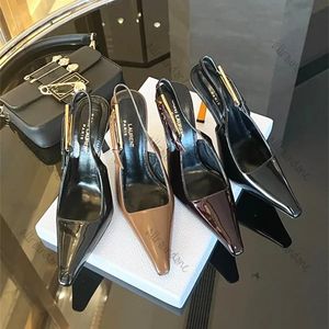 Lady Prom Dress Dance Nawet designerski obcasowy buty na obcasie Lee Lustro skórzana pompa slingback damska czarna brązowa biała prad Trójkąt podwyższony buty 35-40