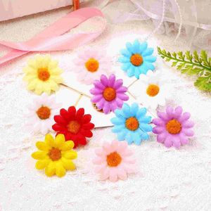 Flores decorativas 150 peças grampos de cabelo com margaridas, cabeças de girassóis artificiais, manual realista, tecido de seda falsa, margaridas falsas, artesanato pequeno