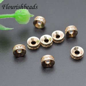 Components 50pcs/lot 3x6mm Nickel Free Real Gold Plating Rhinestone Paved Round Spacer Beads for DIY Jewelry Making Accessories Supplie